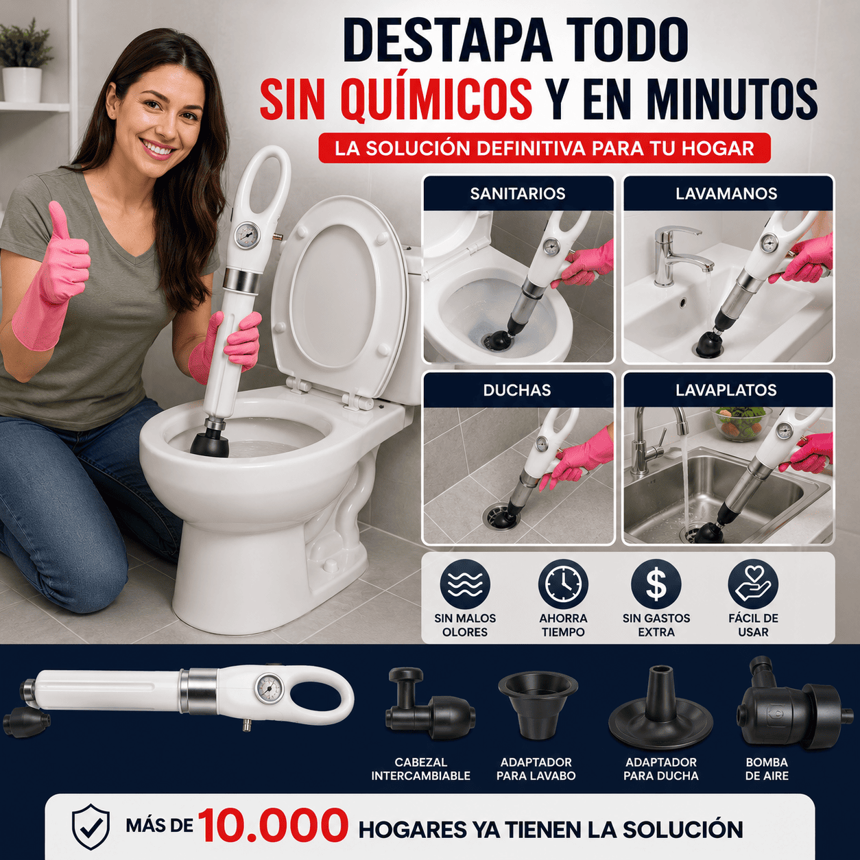 DestapaMax™ | Herramienta de Presión para Destapar Tuberías y Sanitarios - Eco Market