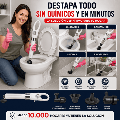 DestapaMax™ | Herramienta de Presión para Destapar Tuberías y Sanitarios - Eco Market